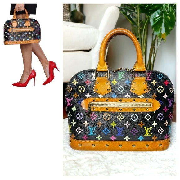 Authentic Louis Vuitton Black Multicolor Murakami Rainbow Alma PM Leather Bag - Picture 1 of 15